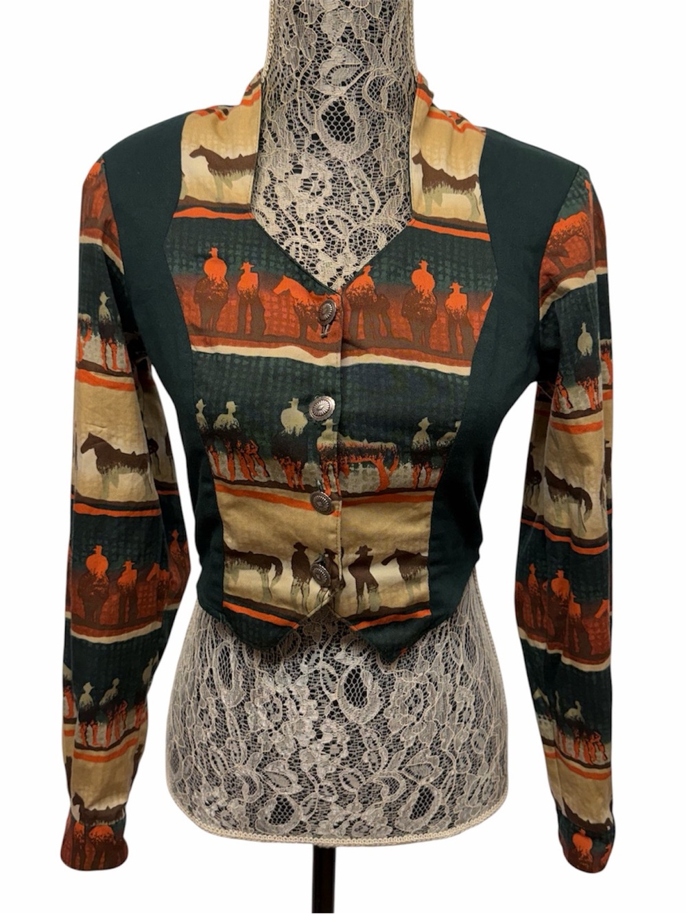 Roughrider S Western Horse Print Button Top Cowboy Rodeo Long Sleeve